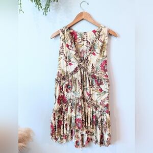 Free People Floral Mini Dress in Cream and Pink Sz. M